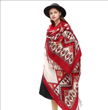 Anyyou 100% Merino Wool Garnet Silk Satin Large Winter Scarf Pashmina Shawl Bandana Perfect For Women Ladies Fashion Style