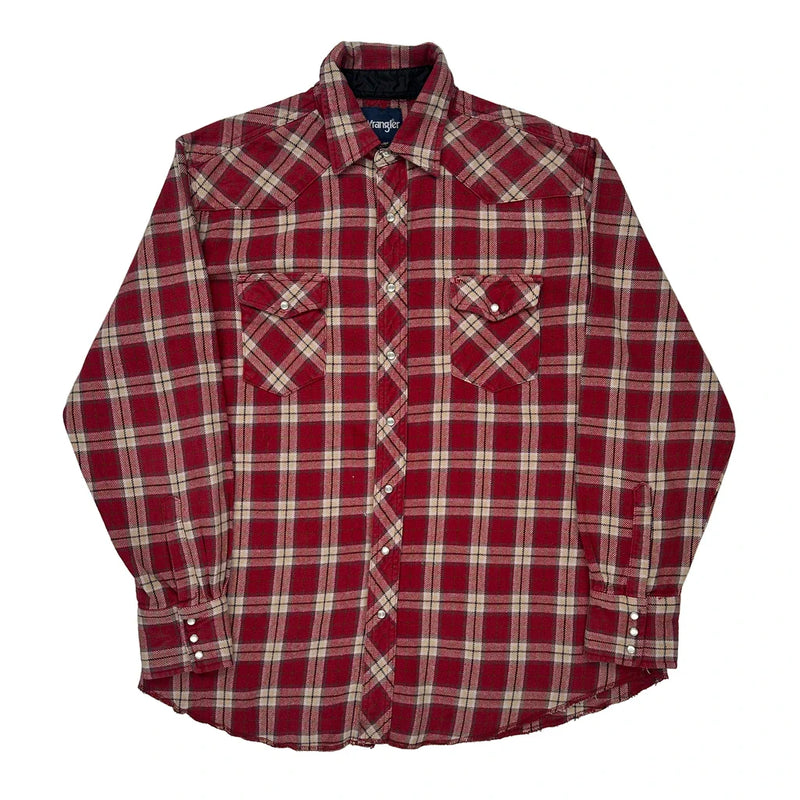 Wrangler Checked Flannel Shirt - Large Red Cotton