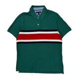 Tommy Hilfiger Striped Polo Shirt - Large Green Cotton