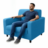 Anyhouz 1 Seater Sofa Cover Plain Blue Style and Protection For Living Room Sofa Chair Elastic Stretchable Slipcover