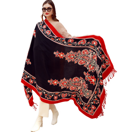 Anyyou 100% Merino Wool Black Red Neck Wrap Silk Satin Large Winter Scarf Pashmina Shawl Bandana Perfect For Women Ladies Fashion Style