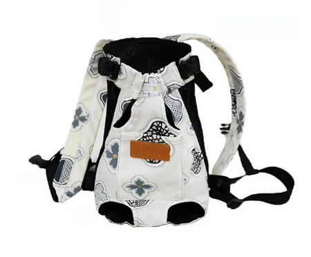 Anypet Small Gray Flower Print Denim Pet Carrier Backpack – Breathable Travel Bag with Pockets for Small Pets