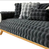 Anyseat Sofa Towel Super Soft Rabbit Plush Dark Gray Thicken Bubble Velvet Non-slip Sectional Sofa Cover Non-slip L-shaped Couch Cover