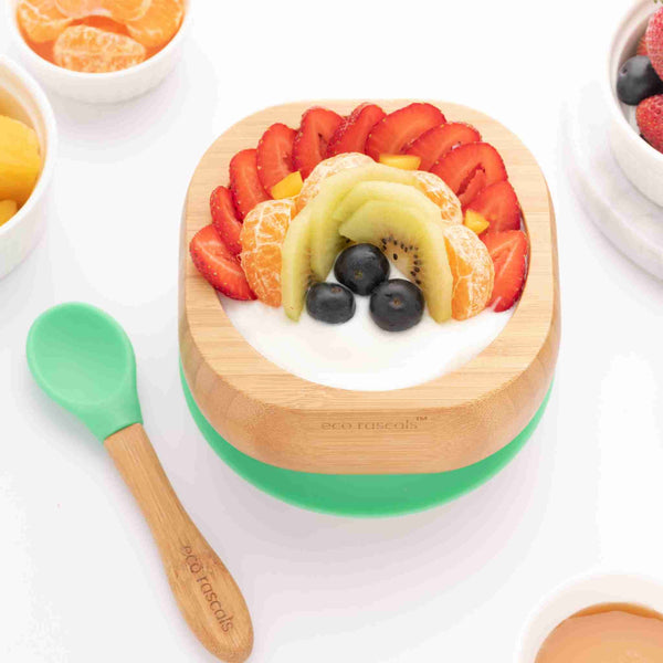 Bamboo Baby Suction Bowl and Spoon Set - Green