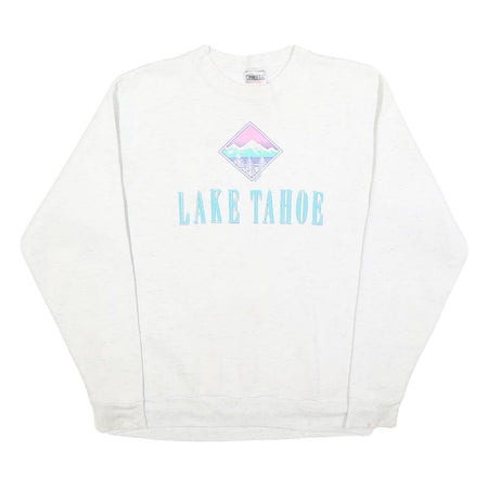 ONEITA Womens White Lake Tahoe Crew Neck XL Cotton Sweatshirt Vintage Pullover