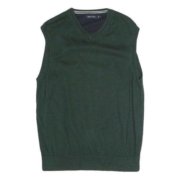 NAUTICA Mens Green Plain Pullover Jumper V-Neck Basic Knit M Cotton Blend