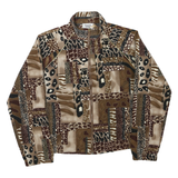 TEDDI Womens Brown Animal Print Zip Jacket L Polyester Blend Casual Outerwear