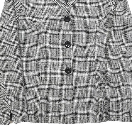 LUCIA Womens Black & White Check Button Jacket M Woven Classic Tailored Casual