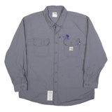 CARHARTT Mens Grey Work Shirt 2XL Cotton Blend Long Sleeve Button Closure