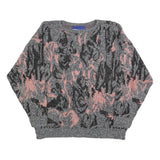 IMPROMPTU Womens Grey & Pink Patterned Jumper Crew Neck Basic Knit M Casual