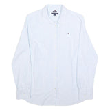 TOMMY HILFIGER Womens Blue & White Striped Shirt M Classic Cotton Blend Long