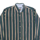 GULF TRADERS Mens Blue Green & Beige Stripe Shirt M Button Down Cotton