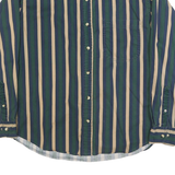 GULF TRADERS Mens Blue Green & Beige Stripe Shirt M Button Down Cotton