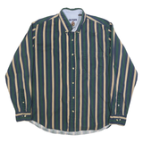 GULF TRADERS Mens Blue Green & Beige Stripe Shirt M Button Down Cotton