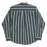 GULF TRADERS Mens Blue Green & Beige Stripe Shirt M Button Down Cotton