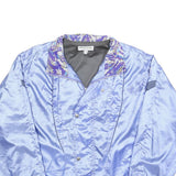 OVATION Mens Blue Nylon Bomber L Shiny Light Purple Collar Patterned Jacket Zip