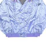 OVATION Mens Blue Nylon Bomber L Shiny Light Purple Collar Patterned Jacket Zip