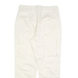 Womens Cotton Blend Slim Cargo Trousers White W32 L28 Elastic Hem Zip Closure