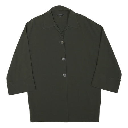 KRIZIA Womens Green Wool Blend Jacket L Button Plain Classic Fit Long Sleeve