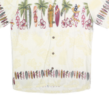 PALMWAVE Mens Cream & Multi Surfboard Print Rayon Shirt M Hawaiian Casual Summer