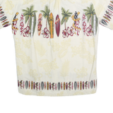 PALMWAVE Mens Cream & Multi Surfboard Print Rayon Shirt M Hawaiian Casual Summer