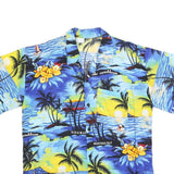 Mens Blue Hawaiian Shirt L Cotton Blend Vacation Beach Tropical Print