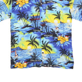Mens Blue Hawaiian Shirt L Cotton Blend Vacation Beach Tropical Print