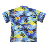 Mens Blue Hawaiian Shirt L Cotton Blend Vacation Beach Tropical Print