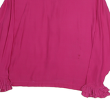 KIKIT Womens Pink Silk Button Shirt Long Sleeve Crew Neck Ruffle Cuffs M