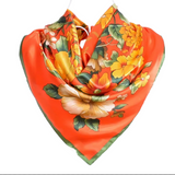 Anyyou Fashion Premium Satin Square Scarf – Bold Peony Orange Silk-Feel Neckwrap for Women