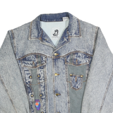 SKYDIVER Womens Blue Denim Button Jacket M Cotton Acid Wash Stylish