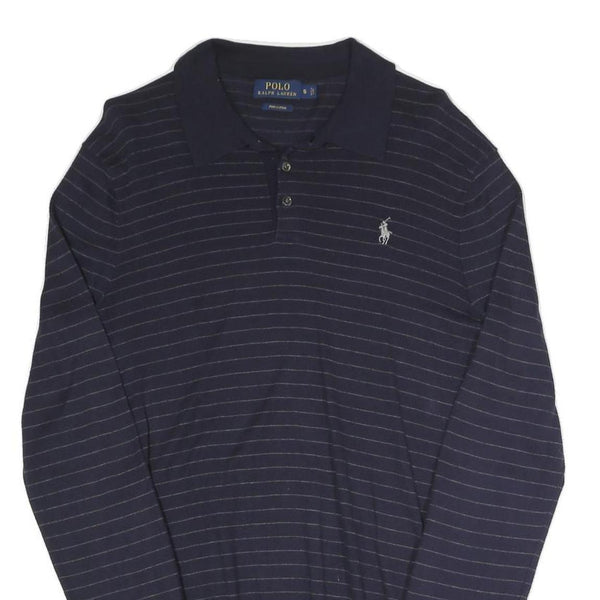 POLO RALPH LAUREN Mens Navy Blue Patterned Polo Neck Jumper Basic Knit S Stripe