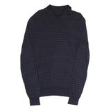 POLO RALPH LAUREN Mens Navy Blue Patterned Polo Neck Jumper Basic Knit S Stripe