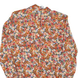 ZARA Womens Orange Floral Print Blouse Long Sleeve V-Neck S Lightweight