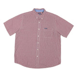 CHAPS Mens Red & White Check Shirt XL Cotton Blend Button-Down Collar Short