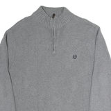 CHAPS Mens Grey Pullover Plain 1/4 Zip Basic Knit L Cotton Jumper Casual
