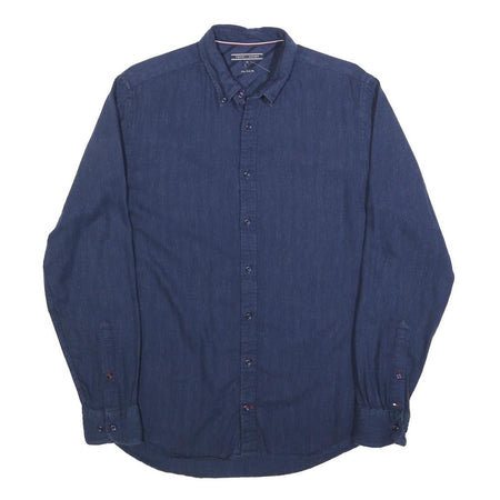 TOMMY HILFIGER Mens Blue Shirt M Button Down Cotton Blend Classic Fit Long