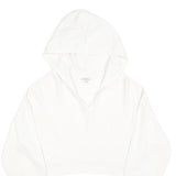 GUESS Womens White Cropped Hoodie L Cotton Blend Casual Streetwear