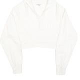 GUESS Womens White Cropped Hoodie L Cotton Blend Casual Streetwear