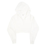 GUESS Womens White Cropped Hoodie L Cotton Blend Casual Streetwear