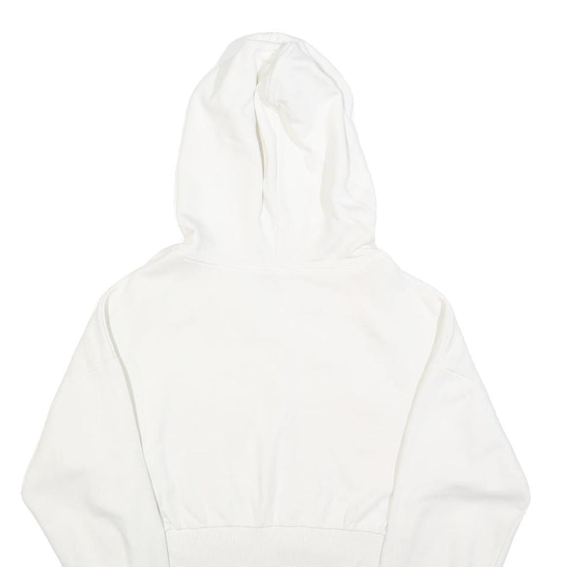 GUESS Womens White Cropped Hoodie L Cotton Blend Casual Streetwear