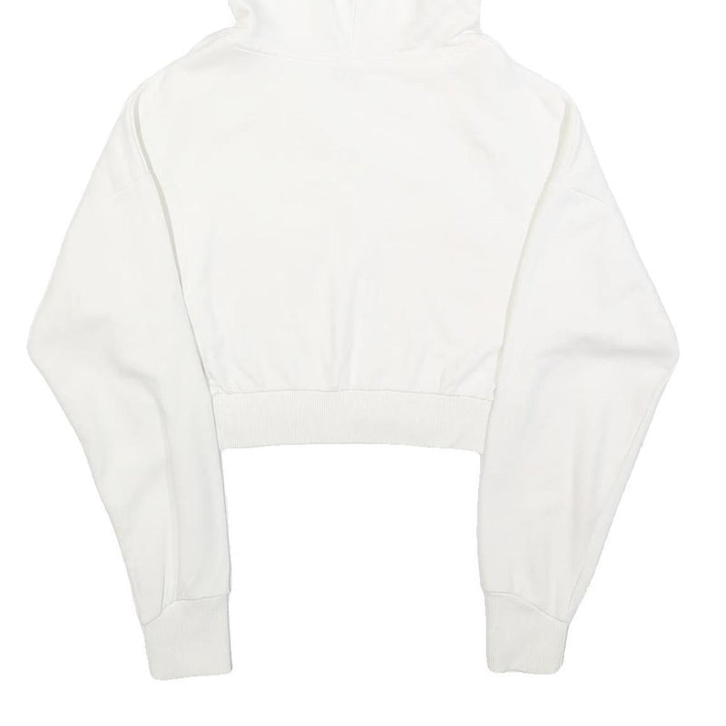 GUESS Womens White Cropped Hoodie L Cotton Blend Casual Streetwear