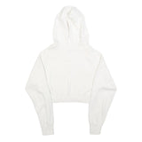 GUESS Womens White Cropped Hoodie L Cotton Blend Casual Streetwear
