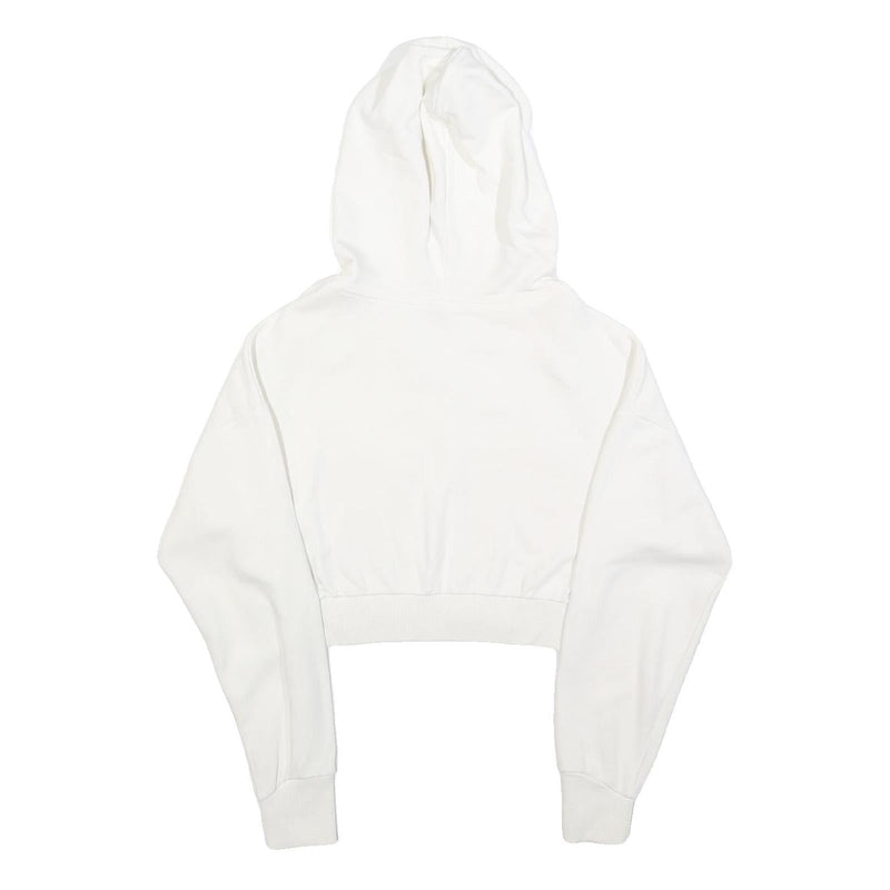GUESS Womens White Cropped Hoodie L Cotton Blend Casual Streetwear