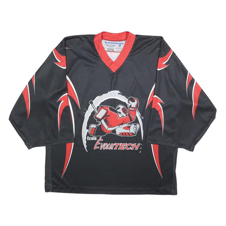 INTERHOCKEY Mens Black Red Graphic Hockey Jersey L Long Sleeve V-Neck Sport