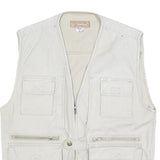 HAOBAO Mens White Cotton Blend Utility Jacket XL Vest Style Zip Pockets