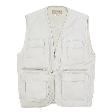 HAOBAO Mens White Cotton Blend Utility Jacket XL Vest Style Zip Pockets