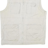 C&A Mens White Cotton Gilet L Plain Utility Pockets Zip Up Casual Workwear