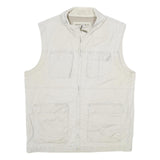 C&A Mens White Cotton Gilet L Plain Utility Pockets Zip Up Casual Workwear