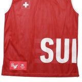 SHSV FSSU Mens Red White Sleeveless V-Neck Graphic Polyester Blend T-Shirt M